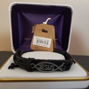 NWT Genuine Leather Bracelet w/ Christian Symbol